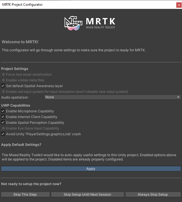 MRTK Default Settings